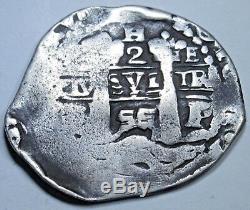1655 VF Spanish Potosi Silver 2 Reales Cob Piece of 8 Real Colonial Pirate Coin