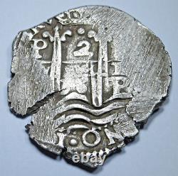 1656 Spanish Bolivia Silver 2 Reales Colonial 1600's Pirate Treasure Cob Coin