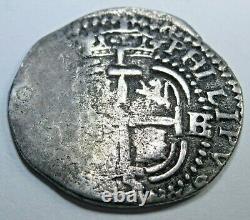 1665 Bolivia Silver 1 Reales Antique Spanish Colonial 1600's Pirate Cob Coin