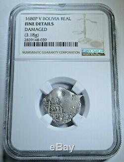 1680 Spanish Bolivia Silver 1 Reales NGC Graded Antique Colonial Pirate Cob Coin