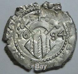 1684 Real Cob Valencia Charles II Dieciocheno Beautiful Silver Coin Spain