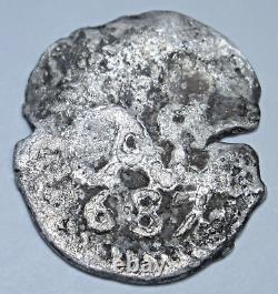 1687 Spanish Bolivia Silver 1/2 Reales 1600s Date Pirate Treasure Cob Cross Coin