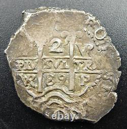 1689 Bolivia Potosi Silver 2 Real Cob Charles II Assayer Vr Pirate Coin Au