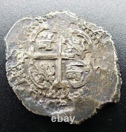 1689 Bolivia Potosi Silver 2 Real Cob Charles II Assayer Vr Pirate Coin Au