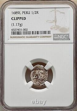 1689-L Peru Charles II 1/2 Real Cob NGC Lima Mint Full Monogram
