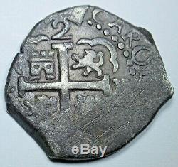 1689 Lima Peru Spanish Silver 2 Reales Antique Two Bits Colonial Pirate Cob Coin