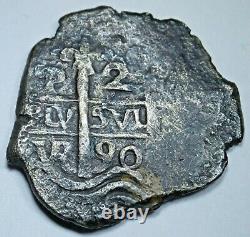 1690 Spanish Bolivia Silver 2 Reales Antique Genuine Colonial Pirate Cob Coin