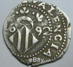 1692 Real Cob Valencia Charles II Dieciocheno Beautiful Silver Coin Spain