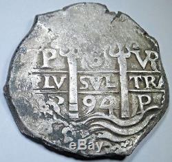 1694 Spanish Potosi Silver Cob 8 Reales Eight Real Colonial Pirate Treasure Coin