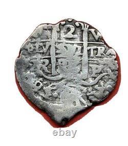 1696  2 Reales Cob Bolivia Potosi Silver Spanish Colonial Coin 6g 26/25mm