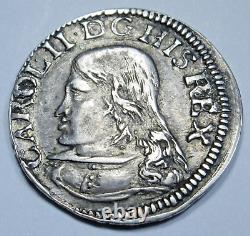 1698 Spanish Barcelona Silver 1 Reales Croat XF Pirate Treasure Cross Cob Coin