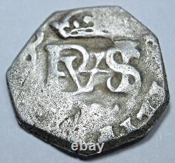1700's Spanish Peru Silver 1/2 Reales Genuine Philip V Pirate Treasure Cob Coin