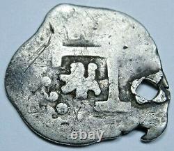 1700's Zoomorphic Spanish Lima Peru Silver 1/2 Reales Colonial Cob Holed Coin