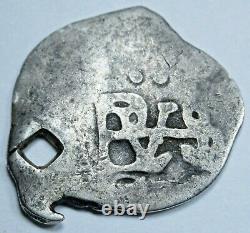 1700's Zoomorphic Spanish Lima Peru Silver 1/2 Reales Colonial Cob Holed Coin