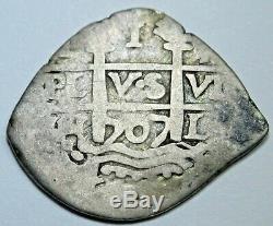 1707 H Spanish Lima Silver 1 Reales Piece of 8 Real Cob Pirate Treasure Coin