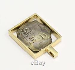1713 Spain 2 reales colonial silver cob Two Bits 18K gold pendant 11.5 grams
