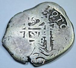 1718 Double Struck Spanish Silver 2 Reales Piece of 8 Real Old Two Bits Cob Coin