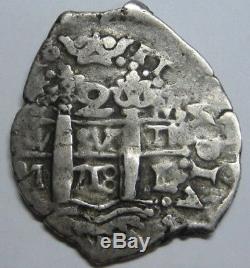 1718 Lima 2 Real Cob Philip V Peru Assayer M Beautiful Spain Colonial Coin