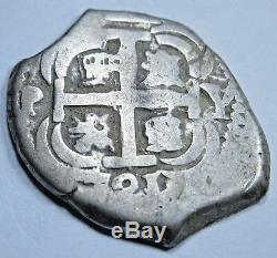 1721 Potosi Spanish Silver 2 Reales Cob Piece of 8 Two Real Colonial Pirate Coin