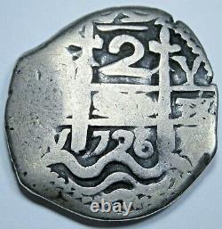 1726 Luis I Bolivia Silver 2 Reales Antique 1700's Old Spanish Colonial Cob Coin