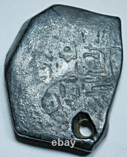 1730-1733 Spanish Mexico Shipwreck Silver 4 Reales Antique Holed Pirate Cob Coin