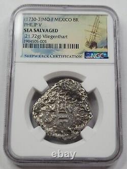 1730-3 Mexico Cob 8 Reales Vliegenthart Shipwreck NGC Mo F Treasure Coin D750
