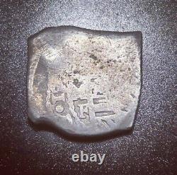 1730's DATED Shipwreck Mexico 4 Reales OMF Spanish Cob Madura Countermark Coin