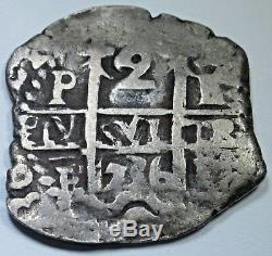 1736 Spanish Silver 2 Reales Piece of 8 Cob Real Colonial Pirate Treasure Coin