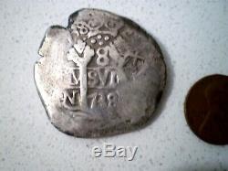 1738 Peru Guatemala C/m Skull Crown Colonial 8 Reales Dollar Cob Silver Coin