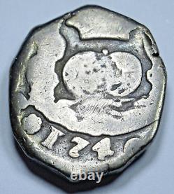 1740 Guatemala Silver 2 Reales Ex-Mounts 1700's Spanish Colonial Pirate Cob Coin