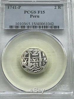 1741-P 2 Reales Silver Cob Peru PCGS F15