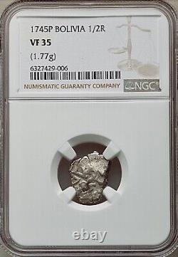 1745-P Bolivia Phillip V 1/2 Real Cob Potosi Mint KM27a NGC VF35 Top Pop