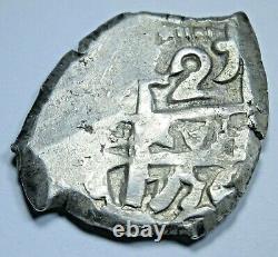 1750's Bolivia Silver 2 Reales Antique 1700's Spanish Colonial Pirate Cob Coin