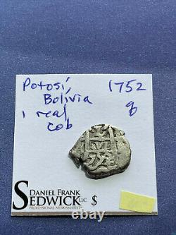 1752 POTOSI 1 REAL COB SPANISH SILVER COLONIAL ERA, Ferdinands VI, Treasure coin