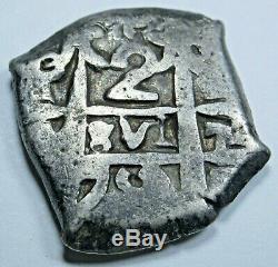 1753 Spanish Potosi Silver 2 Reales Cob Piece of 8 Real Colonial Treasure Coin