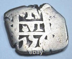 1756 Spanish Bolivia Silver 1 Reales Two Dates Colonial 1700's Pirate Cob Coin