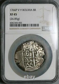 1766 NGC XF 45 Bolivia 8 Reales Cob Spain Colonial Dollar Silver Coin 21102401C