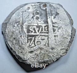 1767 Spanish Potosi Silver 8 Reales Eight Real Colonial Pirate Treasure Cob Coin