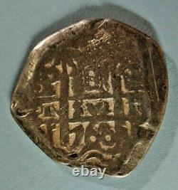 1768 Spanish Silver 8 Reales Genuine Antique Colonial Pirate Four Bit Cob Coin