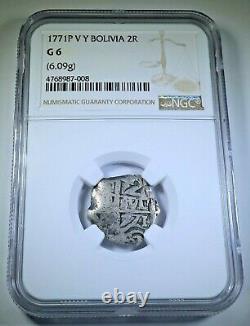1771 Spanish Bolivia Silver 2 Reales NGC Antique 1700's Colonial Pirate Cob Coin