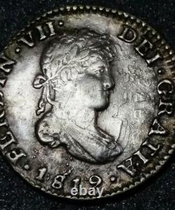 1819 JJ Mexico 1/2 Real Milled Bust King Ferdinand VII Silver Round Cob Coin
