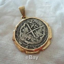 18k Mounted Genuine 1 Reales Silver Spanish Treasure Cob Coin Jewelry Pendant