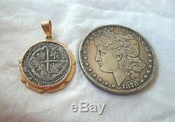 18k Mounted Genuine 1 Reales Silver Spanish Treasure Cob Coin Jewelry Pendant