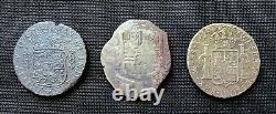 3 Rare Shipwreck Coins. 8 Reales Spanish Cob and Pillar Dollars