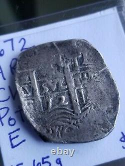 4 Reales Silver Cob, 1672 Potosi E, 15.6g Charles II