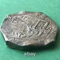 8 REALES LARGE SILVER SPANISH COB COIN, Philip IV Seville Mint, Spain