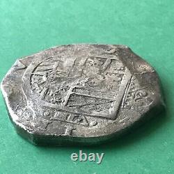 8 REALES LARGE SILVER SPANISH COB COIN, Philip IV Seville Mint, Spain