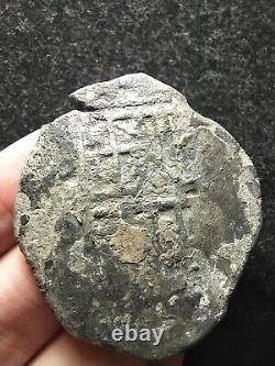 8 Reales Cob Coin, Spice Islands Shipwreck (Nice Cross & Shield, Coral)