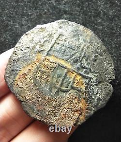 8 Reales Cob Coin, Spice Islands Shipwreck (Very Nice Cross & Shield, OM, Coral)