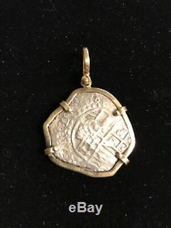 8 Reales Cob Philip IV Silver Coin in 14k Gold Pendant Bezel 6 Gram Bezel